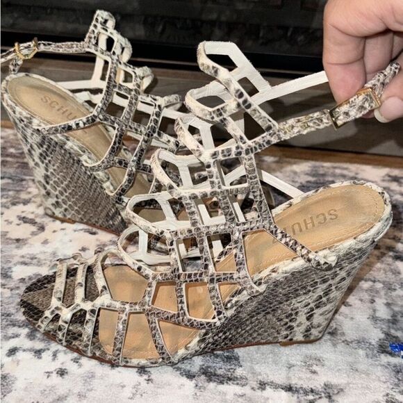 Schutz Wedge python Snakeskin Cobra Sandals 10 - Picture 7 of 7